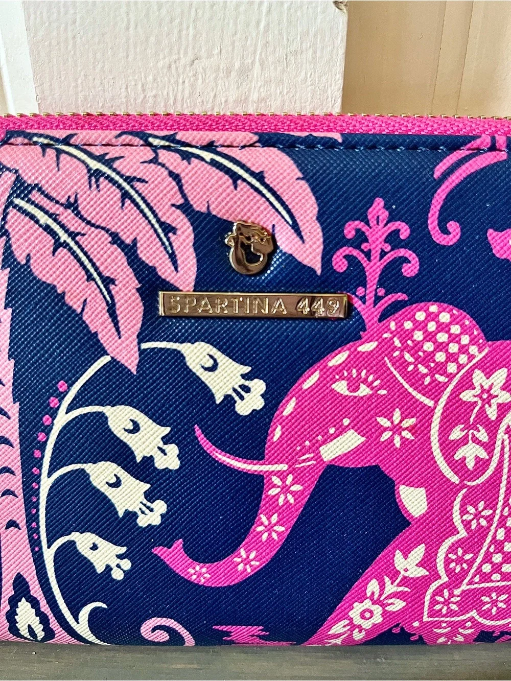 Spartina 449 Navy & Pink Elephant Wristlet Wallet NWT